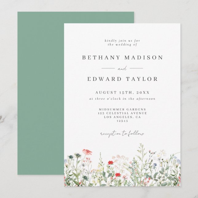 Invitation Aquarelle Floral Mariage (Devant / Derrière)