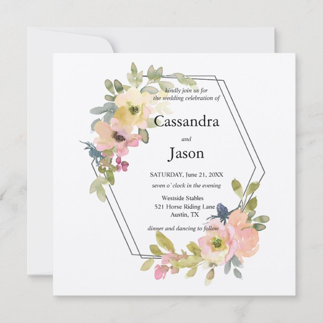 Invitation Aquarelle Floral Mariage (Devant)