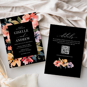 Invitation Aquarelle Floral Mariage à double sens site Web QR