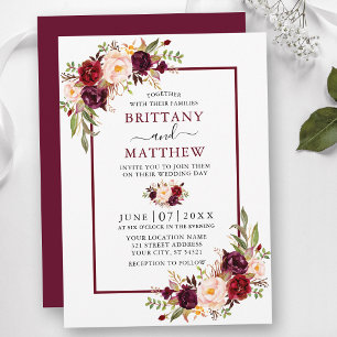 Invitation Aquarelle Floral Mariage Bourgogne Cadre