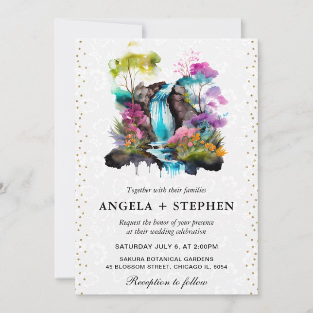 Invitation Aquarelle Floral Mariage de la cascade de printemp (Devant)
