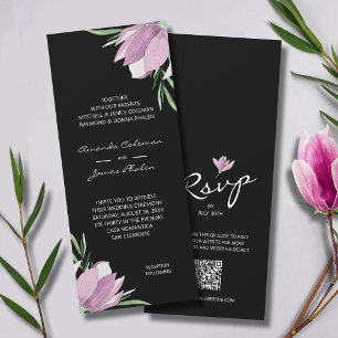 Invitation Aquarelle Floral Mariage noir tout-en-un