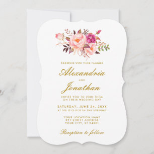 Invitation Aquarelle Floral or rose Mariage Blush BR