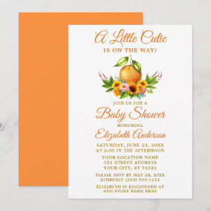 Invitation Aquarelle Floral Orange Baby shower Little Cutie