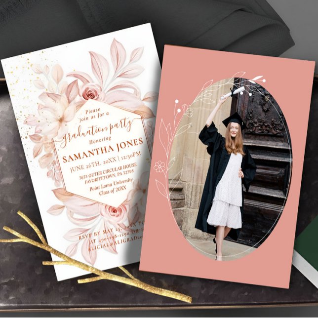 Invitation Aquarelle Floral Pampas minimum Graduation (Créateur téléchargé)