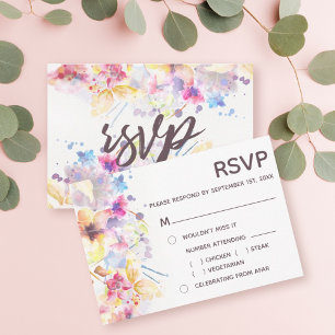 Invitation Aquarelle Floral Pastel   Choix du repas RSVP