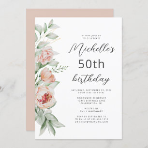 Invitation Aquarelle Floral Peach Blush 50e anniversaire