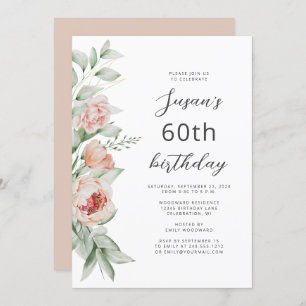 Invitation Aquarelle Floral Peach Blush 60e anniversaire