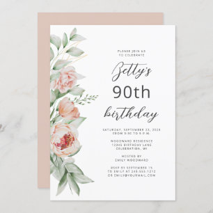 Invitation Aquarelle Floral Peach Blush 90e anniversaire