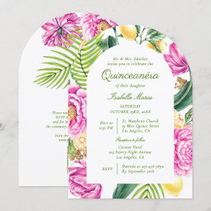 Invitation Aquarelle Floral Peonies QR Code Quinceañera
