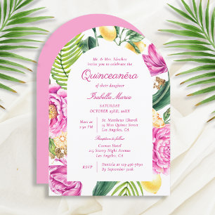 Invitation Aquarelle Floral Peonps Tulipes Lemon Quinceañera