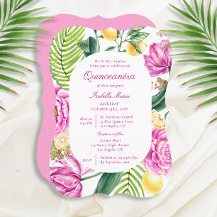 Invitation Aquarelle Floral Peonps Tulipes Lemon Quinceañera