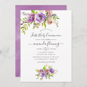 Invitation Aquarelle Floral Printemps Première communion sain
