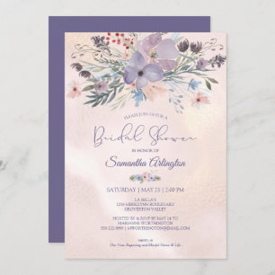 Invitation Aquarelle Floral Purple Rose Fête des mariées or