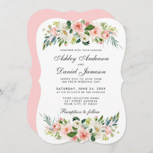 Invitation Aquarelle Floral rose blanc Mariage blanc BP