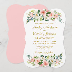 Invitation Aquarelle Floral Rose Blush Blanc Or Mariage BP