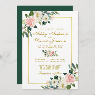 Invitation Aquarelle Floral Rose Blush Blanc Or Mariage G