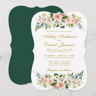 Invitation Aquarelle Floral Rose Blush Blanc Or Mariage GB