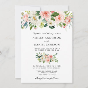 Invitation Aquarelle Floral Rose Blush Élégant Mariage W
