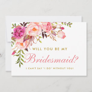 Invitation Aquarelle Floral Rose Blush Gold Be My Bridesmaid