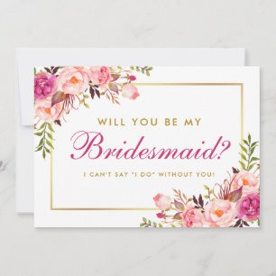 Invitation Aquarelle Floral rose Blush Gold Bridesmaid HP