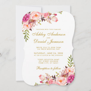 Invitation Aquarelle Floral Rose Blush Gold Mariage B