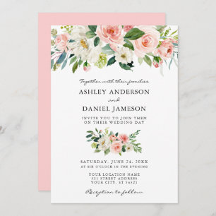 Invitation Aquarelle Floral Rose Blush Mariage élégant