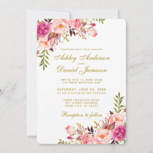 Invitation Aquarelle Floral Rose Blush Or Mariage R