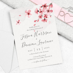 Invitation Aquarelle Floral rose cerisier Mariage