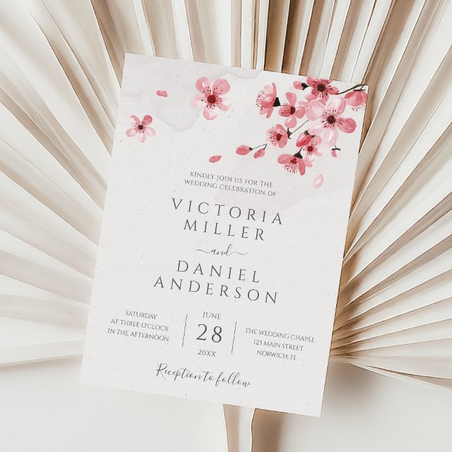Invitation Aquarelle Floral rose cerisier Mariage (Créateur téléchargé)