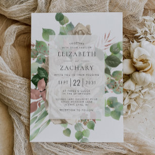 Invitation Aquarelle Floral Rose d'ivoire Eucalyptus Mariage