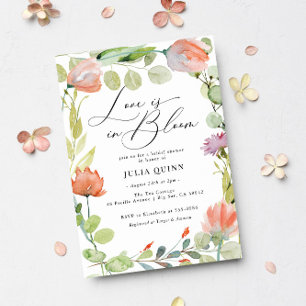 Invitation Aquarelle Floral rose Fête des mariées verte