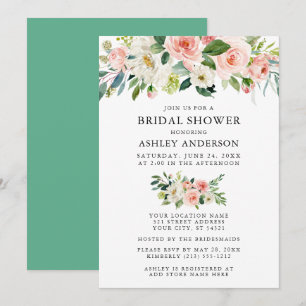 Invitation Aquarelle Floral rose Neo Mint Fête des mariées