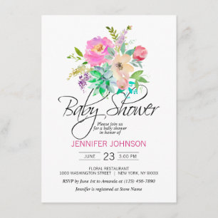 Invitation Aquarelle Floral rose Succulents Baby shower