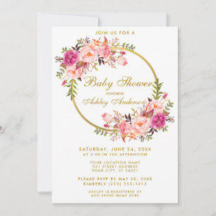Invitation Aquarelle Floral Rose Wreath Baby shower or