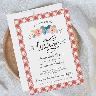 Invitation Aquarelle Floral rouge chèque amusant Mariage Déco
