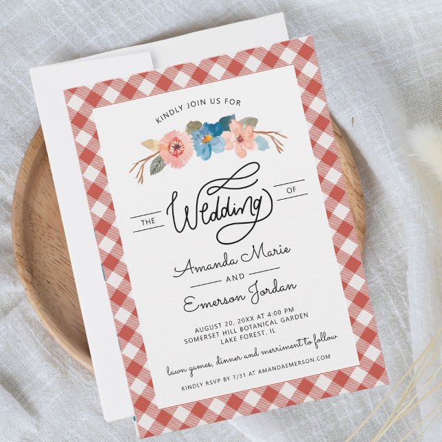Invitation Aquarelle Floral rouge chèque amusant Mariage Déco (Créateur téléchargé)