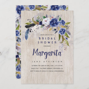 Invitation Aquarelle Floral Rustic Navy Fête des mariées