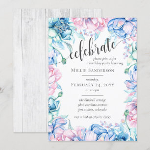 Invitation Aquarelle Floral & Rustique Bois Ferme Anniversair