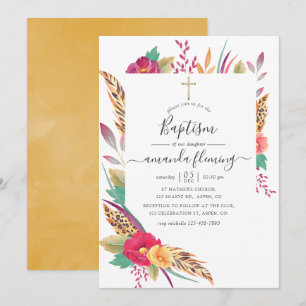 Invitation Aquarelle Floral Safari Baptême