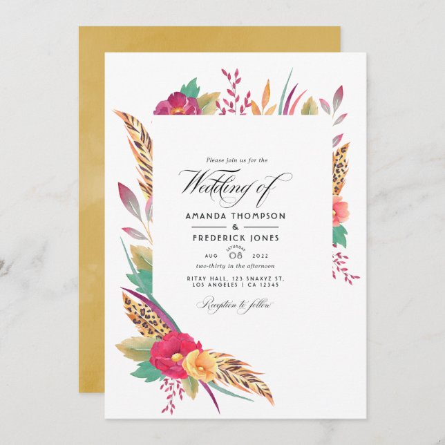 Invitation Aquarelle Floral Safari photo Mariage (Devant / Derrière)