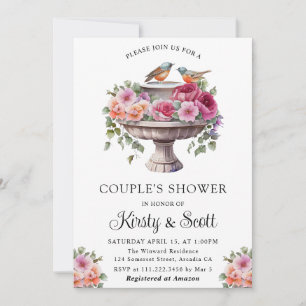 Invitation Aquarelle Floral Spring Bird Bain Douche de couple