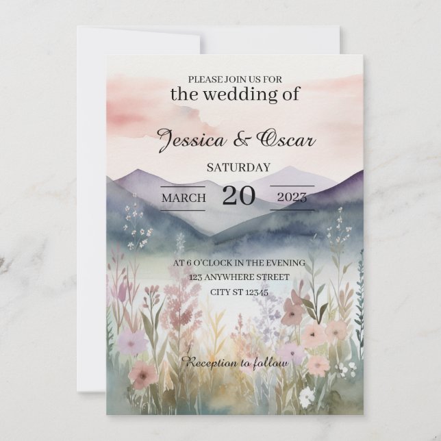 Invitation Aquarelle Floral Spring Mountains Mariage (Devant)