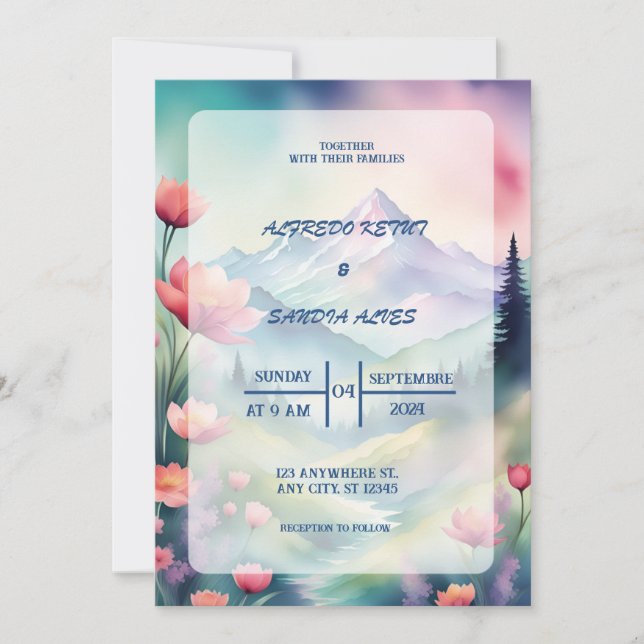 Invitation Aquarelle Floral Spring Mountains Mariage (Devant)