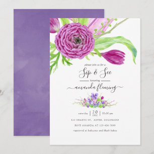 Invitation Aquarelle Floral Spring Sip et voir