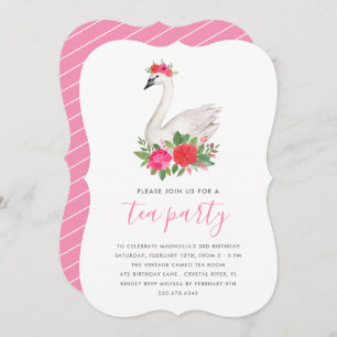 Invitation Aquarelle Floral Swan Princesse Anniversaire Tea P