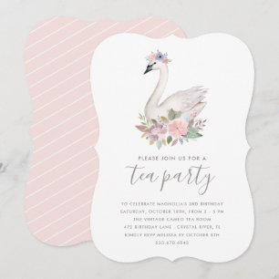 Invitation Aquarelle Floral Swan Princesse Anniversaire Tea P