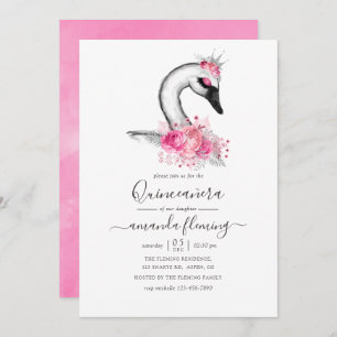 Invitation Aquarelle Floral Swan Quinceañera