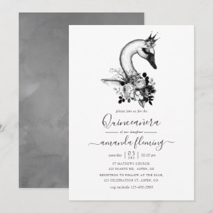 Invitation Aquarelle Floral Swan Quinceañera