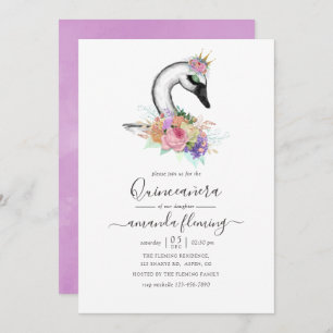 Invitation Aquarelle Floral Swan Quinceañera